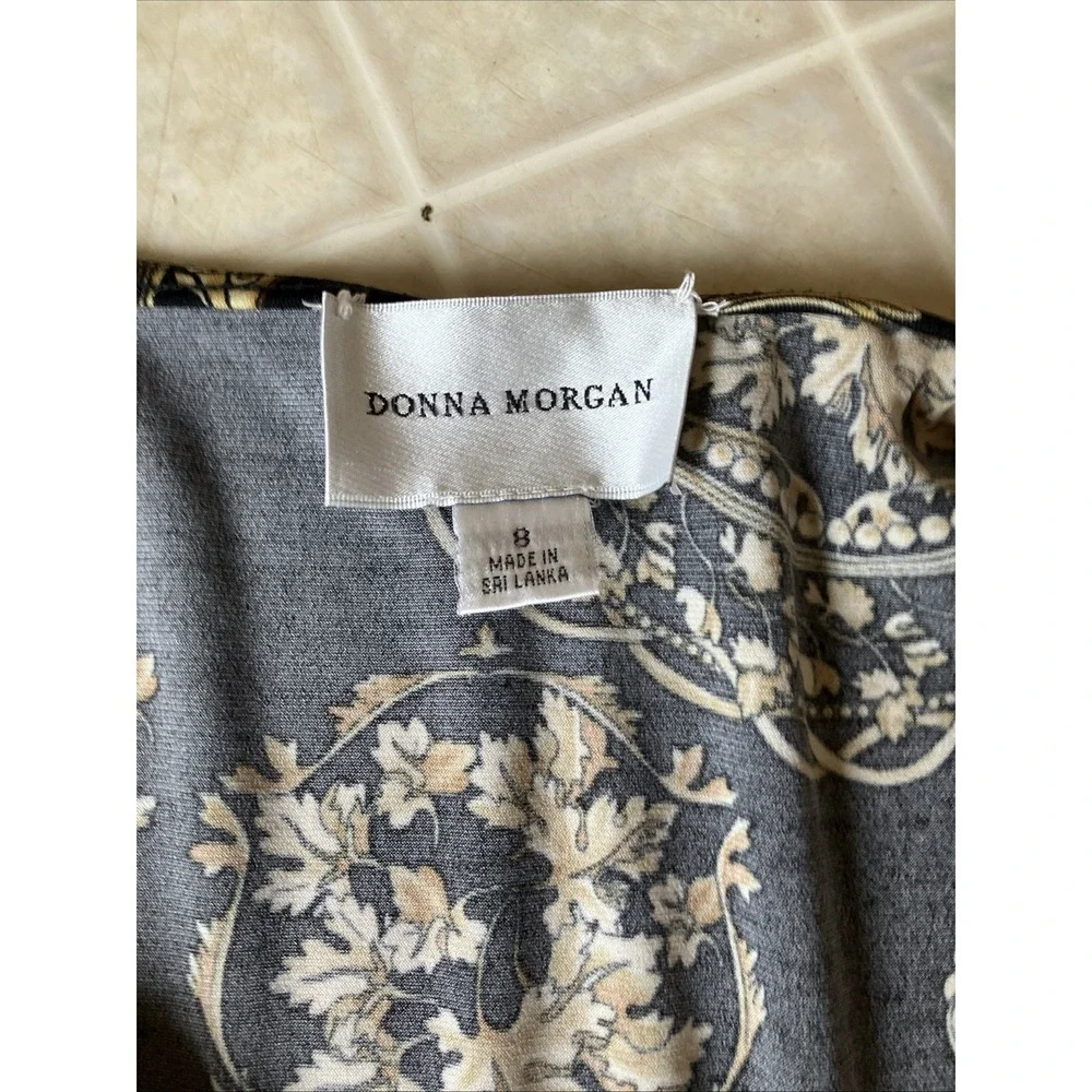Glam Retro FAUX WRAP DRESS STRETCH Black with Gold Rope Floral Print Old Money - Picture 4 of 5